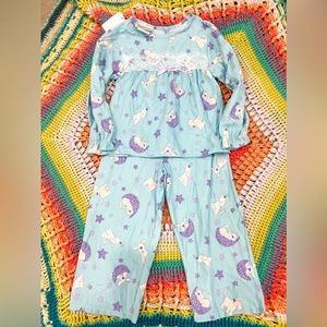 Size 4 vintage 1990s y2k pajamas set white dogs on moons